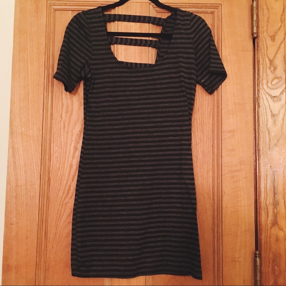 Grey and Charcoal Grey Striped Mini Dress